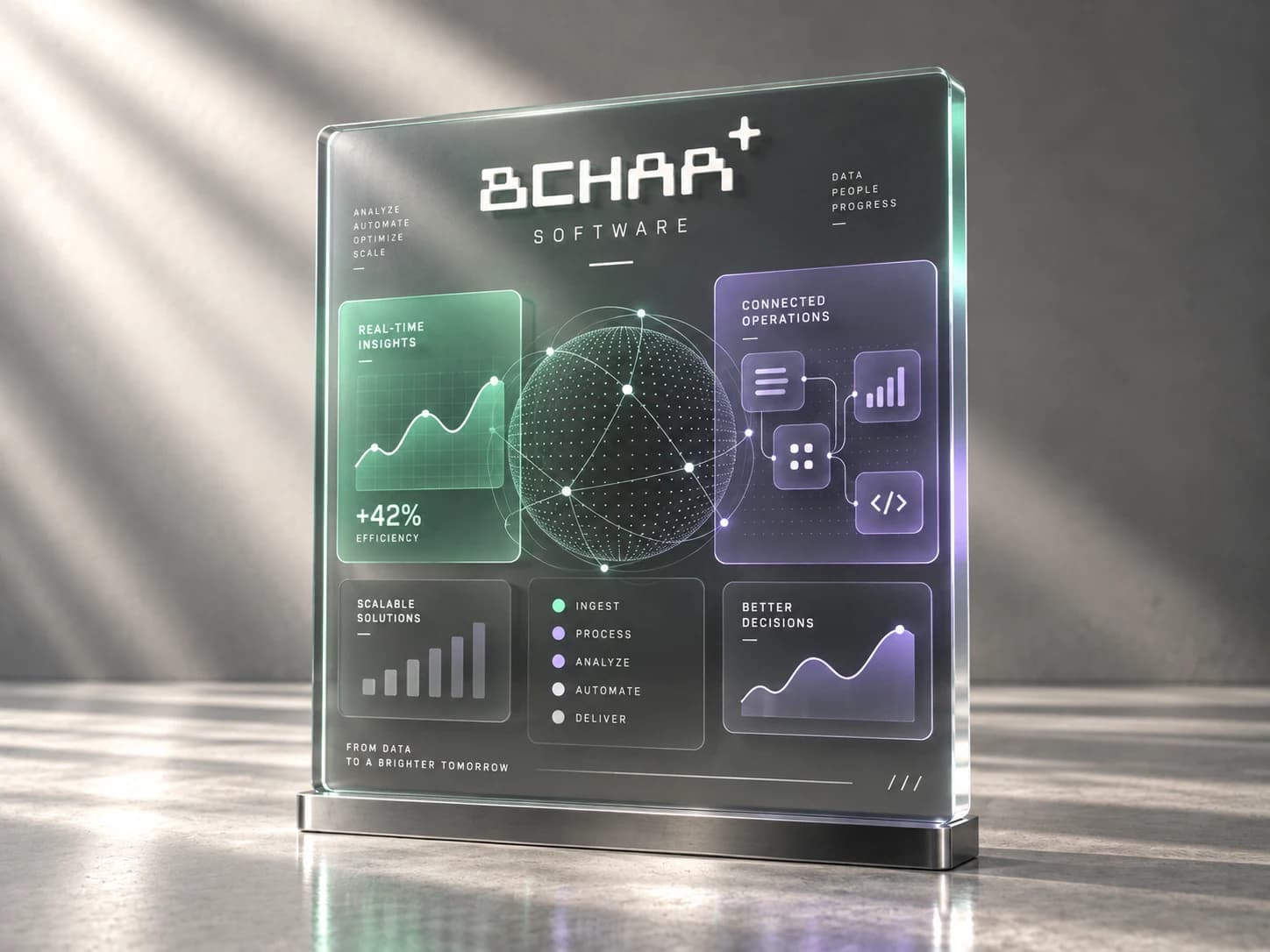 BCHAR software dashboard on a glass panel